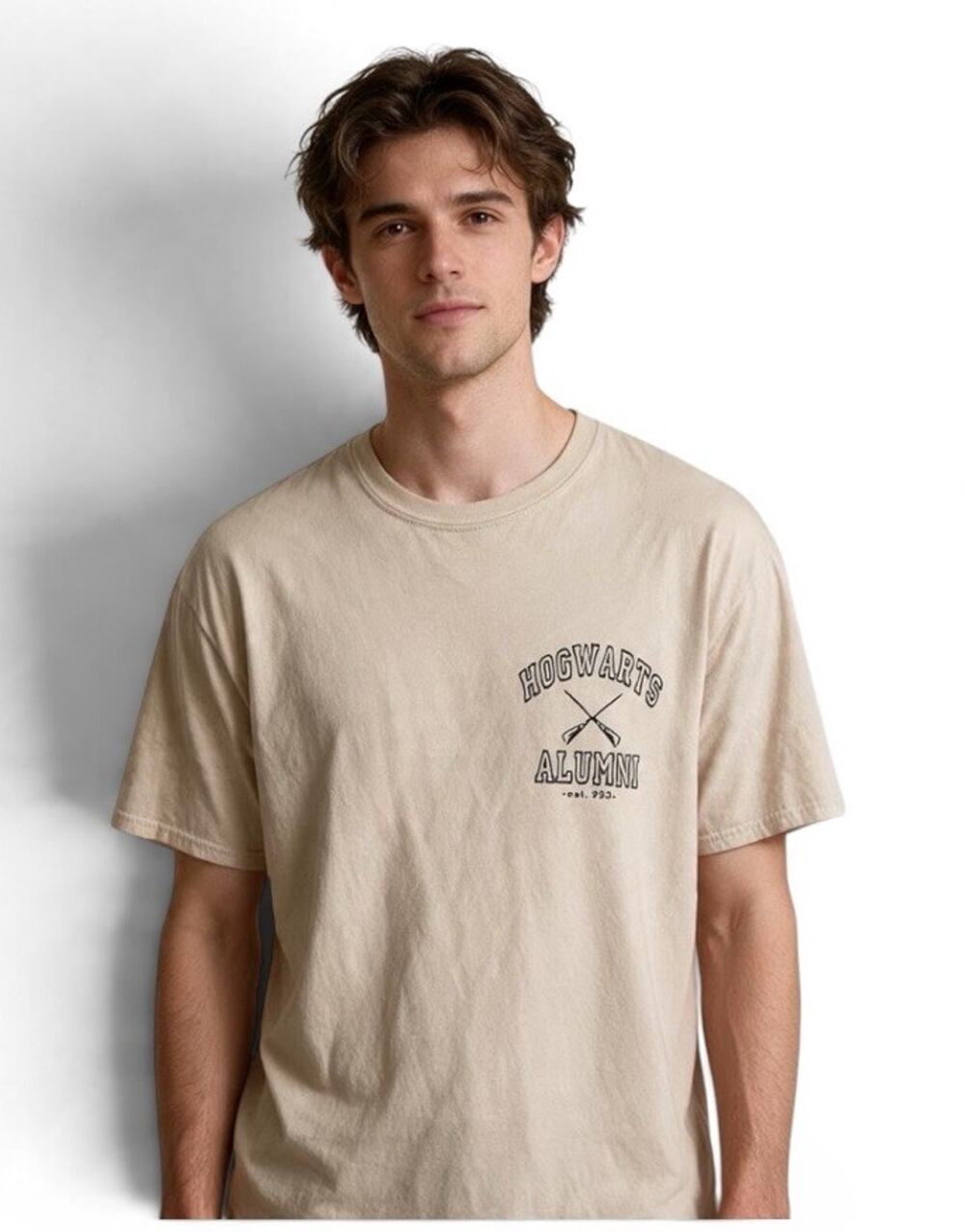 Harry Potter Hogwarts Crest Graphic Print Jersey T-Shirt White L Crew Neck